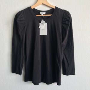 NWT A.L.C. Karlie Puff Sleeve Cotton Long Sleeve Tee in Black Size XS